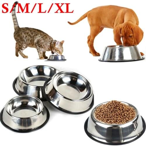 Pet Dog Cat Bowls Stainless Steel Feeding Feeder Water Bowl For Pet Dog Cats Puppy Outdoor Food Dish S/M/L/XL