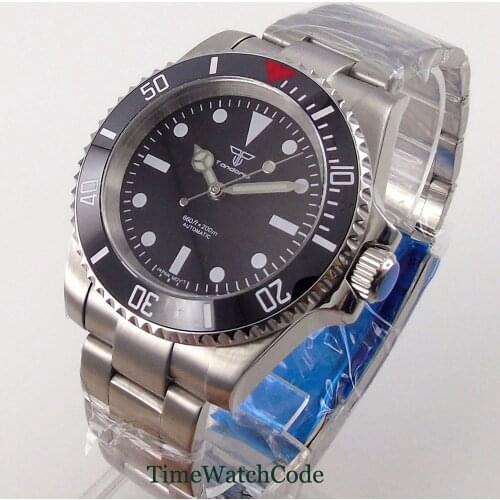 Tandorio Automatic Diving Watch Mens Wristwatch Japan NH35 Black Dial 200M Water Resistance Sapphire Glass Date Green Lume
