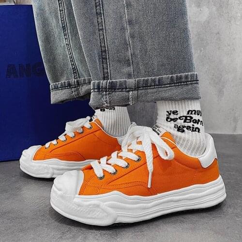 Canvas Shoes Mens Thick Soles 2021 Autumn Sports and Leisure Shoes Round Head Low Top Lace Up Mens Shoes