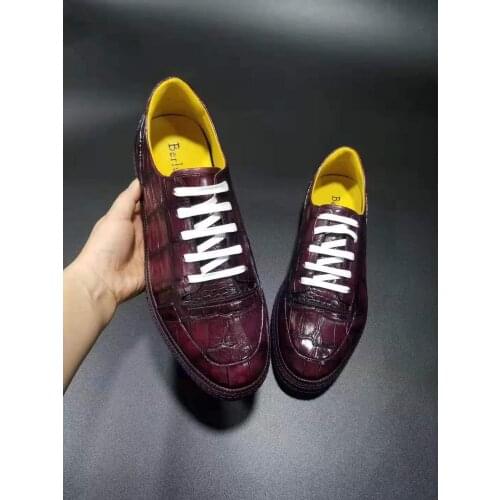 Luxury quality Newly Genuine real genuine crocodile belly skin matt burgandy color men business dress shoe with cow lining