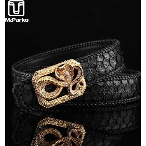 McParko Snakeskin Belt Men Genuine Leather Belt Real Snake Skin Luxury Design Woven Python Leather Waist Belts For Men Black New