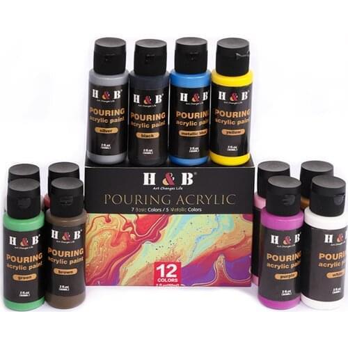 12 Colors Pouring Acrylic Paint Set 60ml/2 fl.oz Each Bottle Non Toxic Art Paints Supplies for Children Students Artist Painter