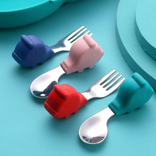 Baby Gadgets Tableware Set Children Utensil Stainless Steel Toddler Dinnerware Cutlery Cartoon Infant Food Feeding Spoon Fork