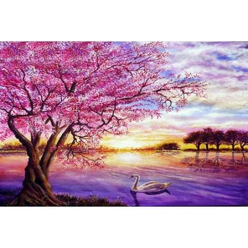 Embroidery Sunset Cherry Tree Full Square Diamond Painting Cross Stitch Kit DIY Drill Mosaic Picture Home Bedroom Decoration