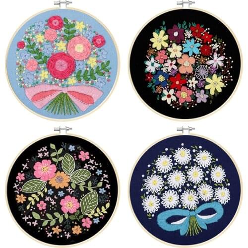 DIY floral Embroidery Kit for Beginners flower Hand-embroidered Material Kit Cross Stitch Patterns Starter Kits with Embroidery