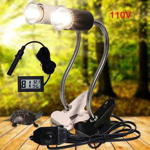 110V UVA+UVB 3.0 Reptile lamp Set with Clip-on Lamp Holder and Thermometer Hygrometer Turtle Tortoises Basking Heating Lamp Kit