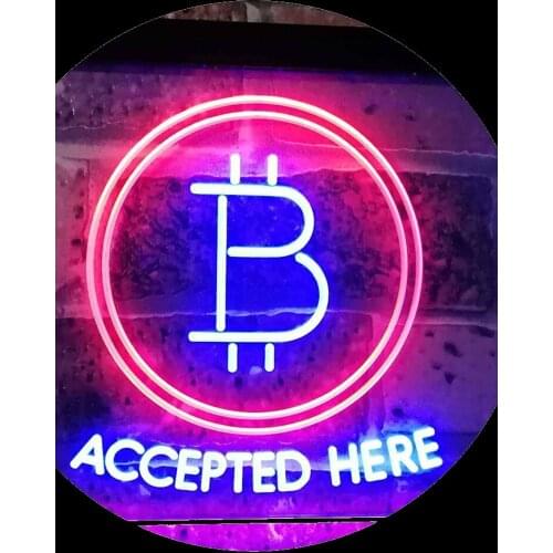 Neon Sign For Bitcoin Accepted Here Glass Tubes Lamp Beer Bar Home Parrot Window Beer Energy Drink Enseign Lumineuse Bar signage