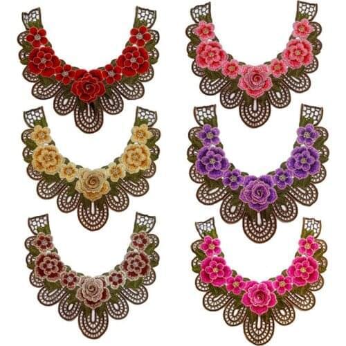 New 1pc 3D Elegant Embroidery Flower Lace Neckline Collar Fabric, DIY Collar Lace fabrics for Sewing Supplies Crafts