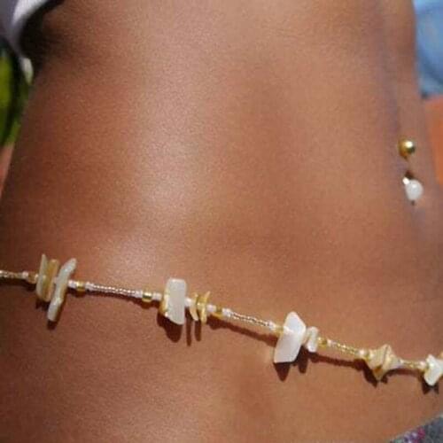 2021 New Swimwear Bikini Beach Waist Chain Ladies Sexy Natural Stone Rice Beads Body Jewelry Factory Direct Sales