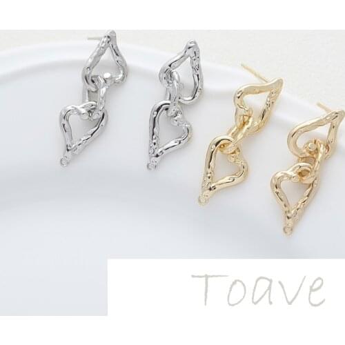 [A pair of left and right] Electroplating real gold love heart link earrings earrings diy hand-made material accessories