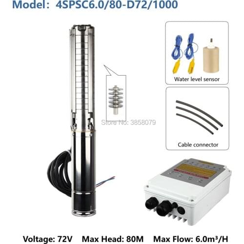 72v dc soalr submersible pump water deep well pump pompa solare pompe solaire max head 80m max flow 6m3/h 4SPSC6.0/80-D72/1000