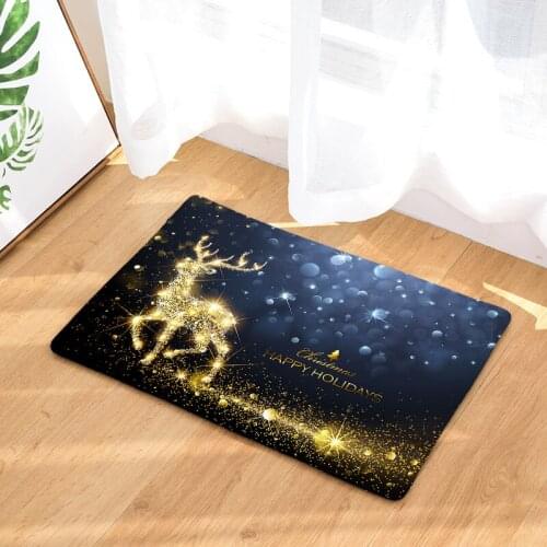 Deer Happy Holidays Print Door Mat Flannel Floor Area Rug Carpet Bath Living Room Doormat Non-Slip Anime Entrance Mat