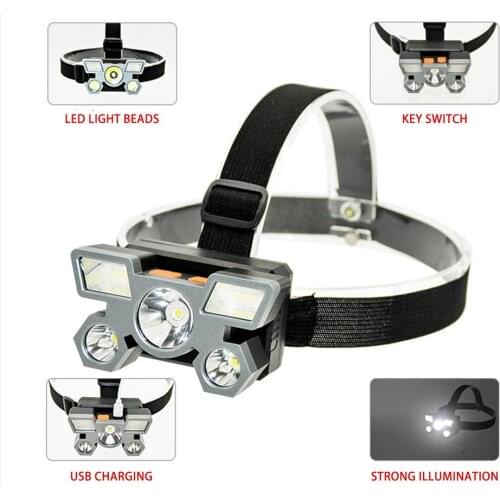 Strong Headlight LED Five-head Aircraft Light USB Rechargeable Head-mounted Flashlight Outdoor Miners Lamp Headlight