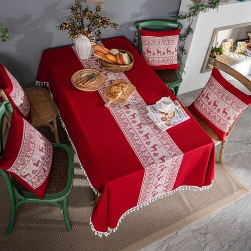 Christmas Decor Rectangular Knitted Jacquard Fawn Table Cloth Table Party Decoration Table Cover Anti-Stain Tablecloth Tassel