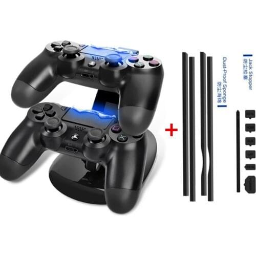 PS4 Pro DIY Dust Proof Stopper Pack Dustproof Kit+LED Dual USB Charging Dock Station Stand Charger For Playstation 4 Pro P4P