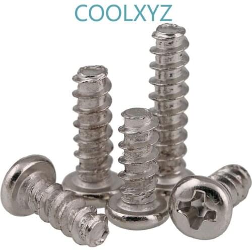 304 Stainless Steel Cross Round Head Flat Tail Self Tapping Screws PB Philips Pan Head Flat End Wood Screw M1.4-M2 25pcs