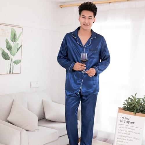 Silk Satin Men Pajamas Set Fashion Sleepwear Couple Solid Color Long Sleeve Suit Casual Two-Piece Pyjama Autumn Elastic Homewear