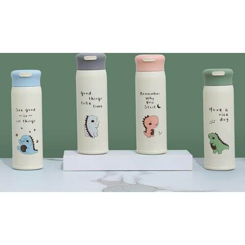 300/420ml New Stainless Steel Insulated Bottle Cute Dinosaur Pattern Coffee Tea Thermos Mug Isothermal Travel Drink Water Cups