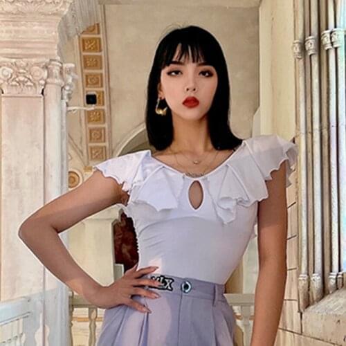 Latin Dance Tops Summer Tango Dancing Performance Costume For Women Sexy Backless Ruffle Sleeve ChaCha Practice Wear YS1990