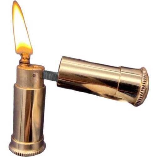 Vintage Pull-Out Brass Gasoline Lighter Retro Auto Ignition Nunchucks Handmade Antique Lighter