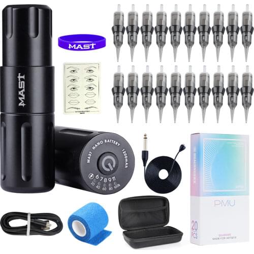Mast Nano Tattoo Rotary Magnetic Pen Machine Makeup Eyebrow Lip PMU Cartridges Kit with Wireless Magnetic Battery Set Permanent