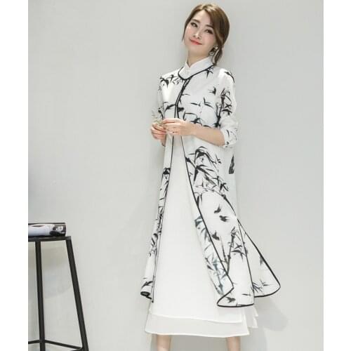 2 PIECE Summer Women Cheongsam Dress Lady Vintga Chinese Traditional Qipao Chinese Oriental Dresses Wedding Evening Dress 90