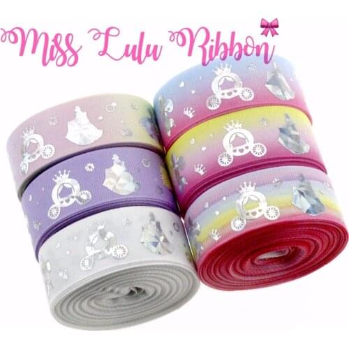 1"25mm Princess Girl Carriage Bowknots Silver Hologram Foil Gradient Rainbow Printed Grosgrain Ribbon Solid Color 50yards/roll