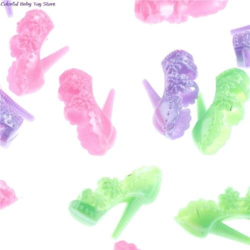 10 Pairs Clothes Dress Prop Assorted Fashion Colorful Sandals Copy Crystal High Heels Shoes For Doll Accessories