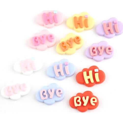 Cloud English Letter Hi Bye Resin Cabocchons 10pcs Flatback Colorful Kawaii Embellishments Scrapbooking Phone Shell Patch DIY