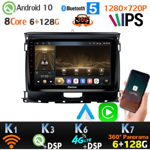 1280*720P 6+128G Android 10.0 For Ford Ranger Everest Raptor GPS Radio Head Unit auto CarPlay 360 Panoramic Camera SPDIF DSP IPS