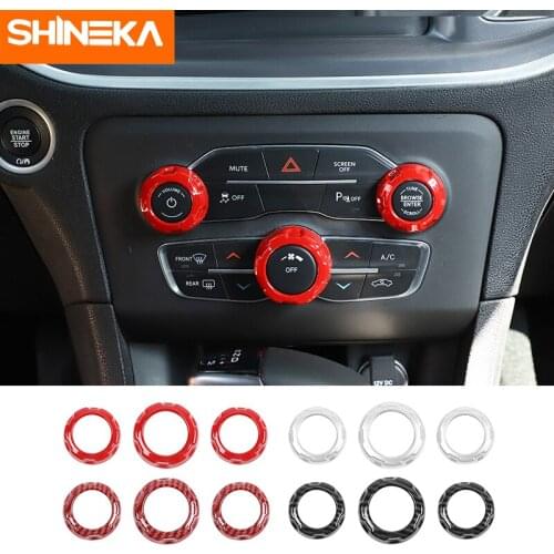 SHINEKA Car Air Conditioning Audio Switch Knob Decoration Ring Cover For Dodge Challenger For Dodge Charger 2015+ Accessories