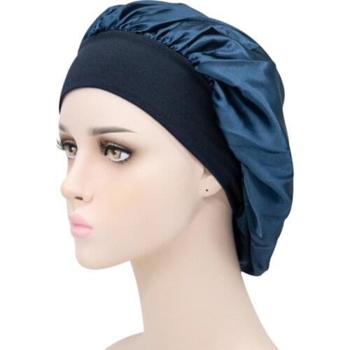 Large Solid Color Caps Wide-Brim Elastic Night Unisex Supplies Fashion Hair Care Beauty Shower Cap Satin Chemotherapy Cap