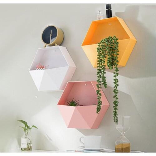Nordic Style Decor Wall Mount Hexagon Frame Books Toys Figurines Storage Display Storage Shelves Crafts Flower Shelf Pot Ho H9U0