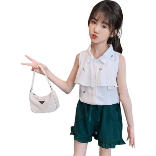 Children Clothes Floral Vest + Short Girls Clothing Casual Style Clothes For Teenage Girls Summer Childrens Suits 6 8 10 12 14