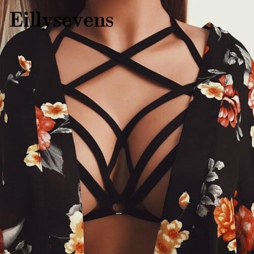 Gothic Sexy Crop Tops Women Hollow Out Elastic Cage Bra Bandage Strappy Halter Bra Bustier Tops Harness Crop Tops 2021