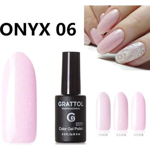 GRATTOL Professional 9ml Colorful UV Gel Nail Polish Pink Glitter Sequins Soak Off UV Gel Varnish ONYX 06 No Wipe Top Coat