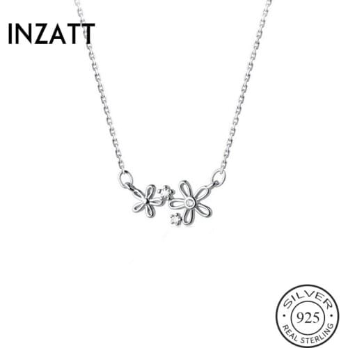 INZATT Real 925 Sterling Silver Zircon Hollow Flower Pendant Choker Necklace For Fashion Women Bohemian Fine Jewelry Accessories