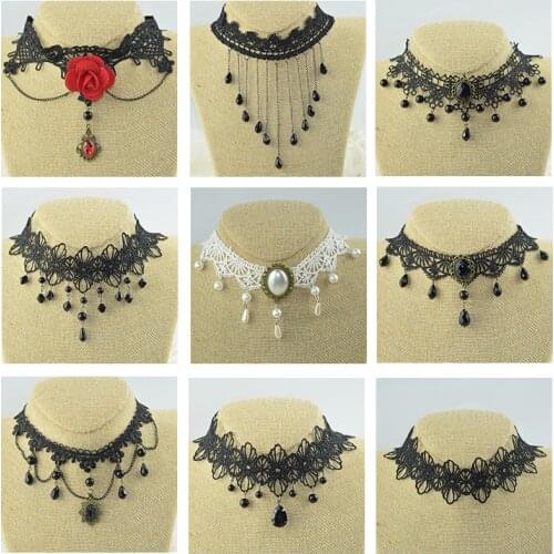 Korea Fabric Lace Plaid Striped Flower Summer Girls Woman Choker Fresh Vintage Clavicular chain Lace Short Necklace Jewelry