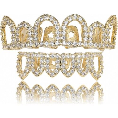 Iced Out Grills Gold Color Tooth Grill Cap Simple Hollow Puck False Teeth Accessory Hip Hop Custom Body Jewelry Fashion Grillz