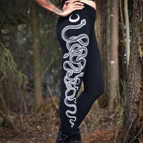 FCCEXIO White Snake Print Women Pants Push Up Running Sports Leggings Slim Pants Female Casual Trousers Fitness Black Leggings