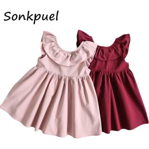 Girls Cute Vest Dress 2021 Kids Sleeveless Red Dresses Summer Children Elegant Party 2 3 4 5 6 Years Baby Girl Clothing