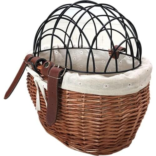Multi-functional Cat Dog Bicycle Storage Basket Handwoven Pet Seat Front Handlebars Carrier Bike Accessories
