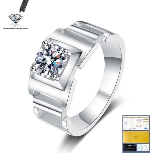 New 925 Sterling Silver Mens Jewelry 1ct 6.5mm VVS1 Gemstone Ring Anniversary Wedding Natural AAA Moissanite Ring
