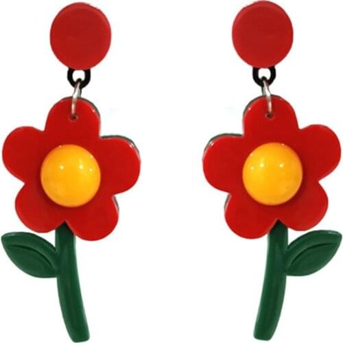 New Trendy Cute Flowers Acrylic Drop Earrings For Women Geometric Big Flower Dangle Earrings Female Fashion Jewelry Pendants