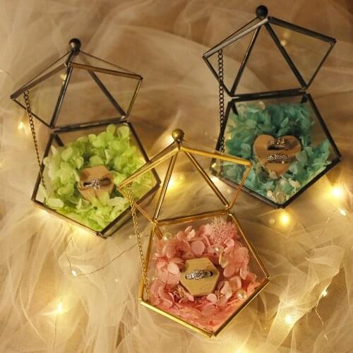Exchange Wedding Ring Gift Box Ceremony Mori Creative Diamond Ring Box Pillow Glass Tray Metal Iron Frame Jewelry Box