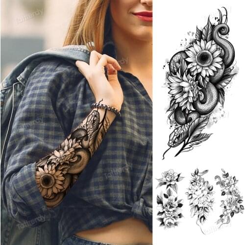 Fake tattoo sleeves armband sexy temporary tattoo snake sunflower peony rose sketch flowers tattoo designs women girls body art