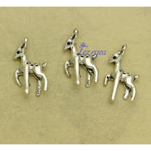 20pcs/lot--4x14x22mm Antique Silver Plated 3D Deer Charms Animals Christmas X-mas Pendants DIY Supplies Jewelry Accessories