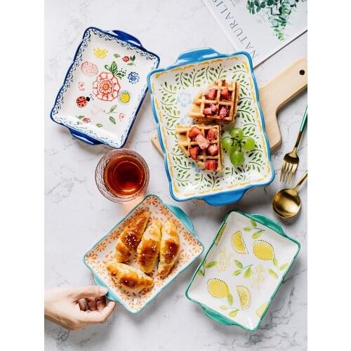 Rectangular plate dishes home ins web celebrity fruit bowl ceramic tableware breakfast tray western lovely creative baking pan