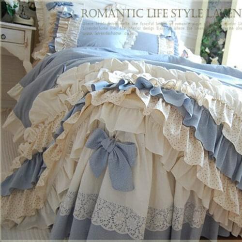 Super JullietteDream cake layers Ruffle Lace bedding set Luxury duvet cover sets Queen bedding sets bed sheet bowknot bed set