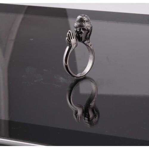 Sliver Color Peace Buddha Sakyamuni Buddhism Head Ring Peace blessing Pray For Lucky Religious Ring Adjustable Ring Men Women